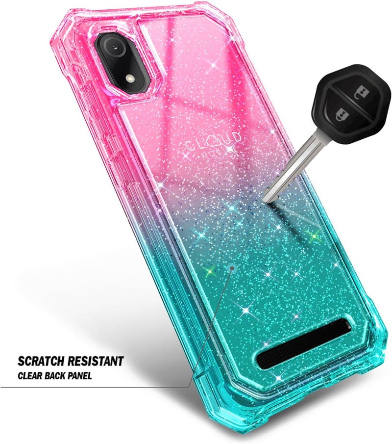WDHD Designed for Cloud Mobile Stratus C8 Phone Case with [Tempered Glass Screen Protector], Full-Body Protective Shockproof Rugged Bumper Cover Case (Glitter Pink/Aqua) - Image 4